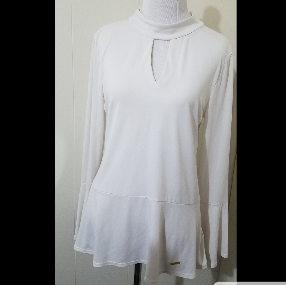 Ellen Tracy White Blouse Suit with trumpet sleeves